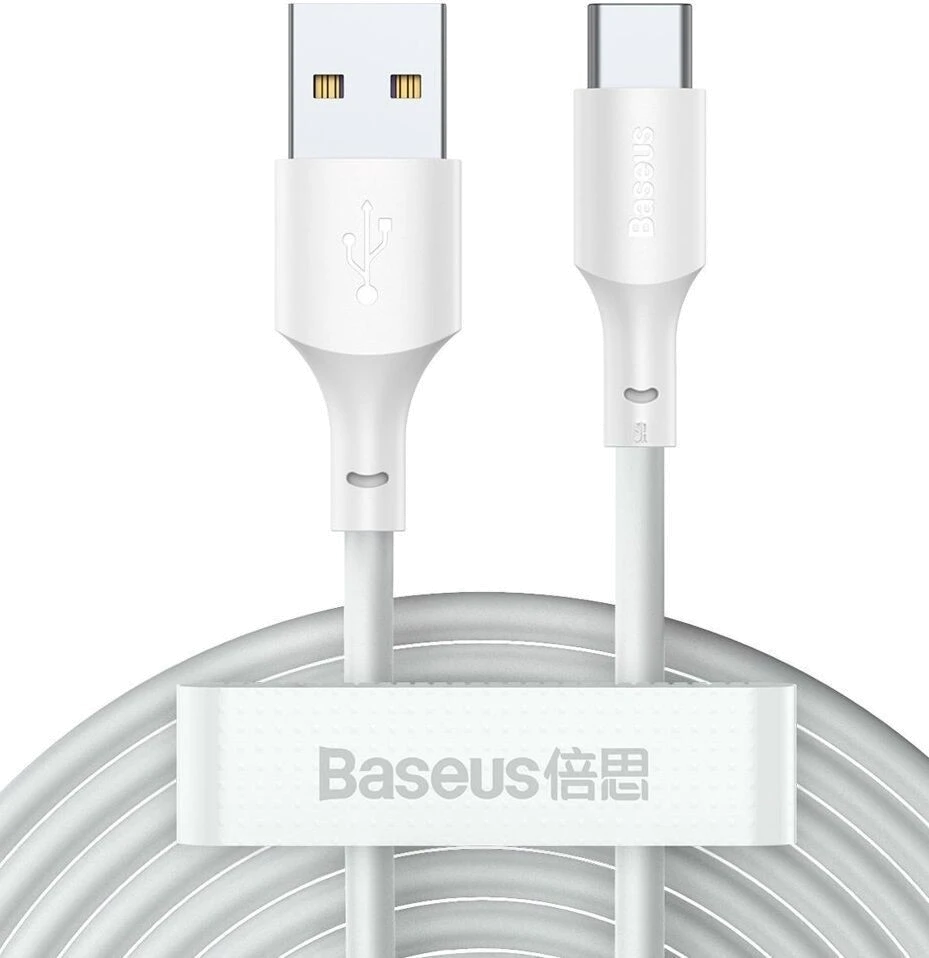 Кабель Baseus USB to Type-C 5A 1.5m (TZCATZJ-02) білий 2шт