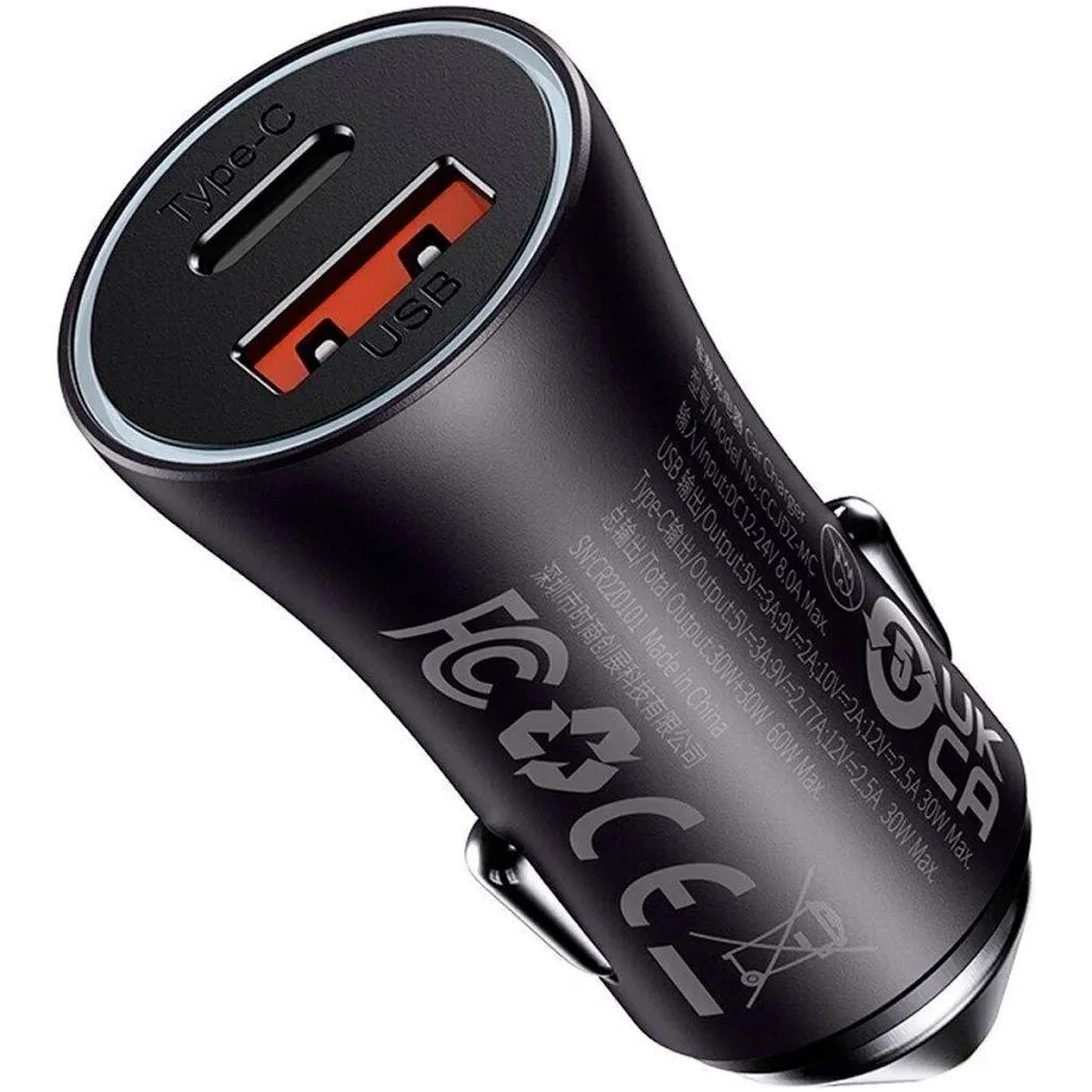 Автом.зарядний пристрій Baseus FС U+C 60W (CGJM000113) сір