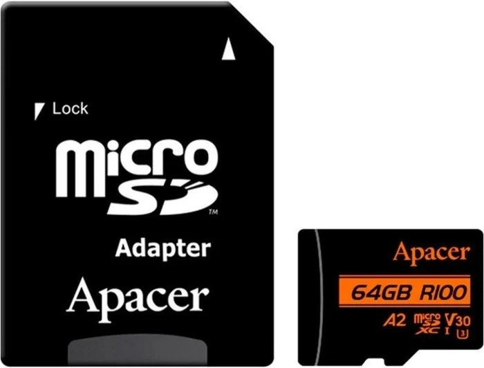 Карт. пам. Apacer microSDXC UHS-I U3 64GB V30 A2 +SD