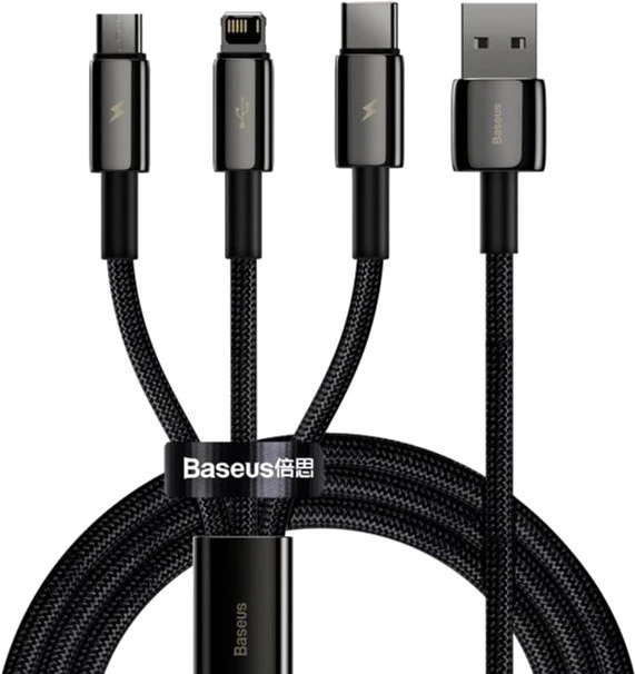 Кабель Baseus 3-in-1 USB to M+L+C 3.5A 1.5m (CAMLTWJ-01)чорн