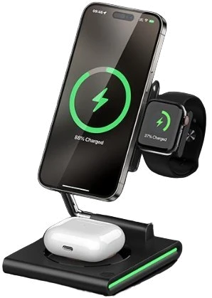 Бездротова зарядка MAXCO 3in1 15W WirelessCharger(MW07)чорн.