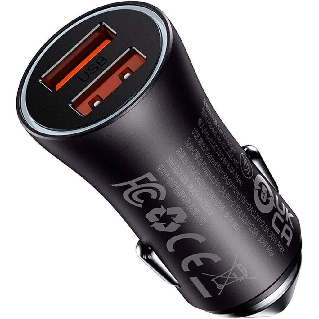 Автом.зарядний пристрій Baseus FC U+U 60W (CGJM000013) сір