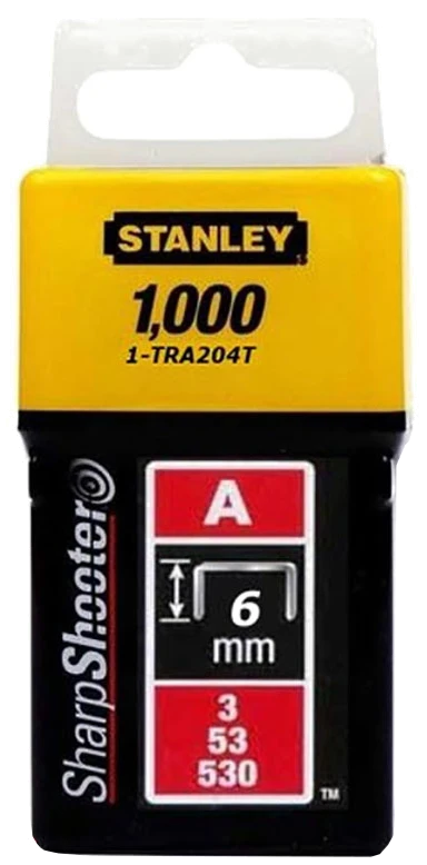Cкоби Stanley тип А,6мм, до степлера ручного Light Duty, 1000шт