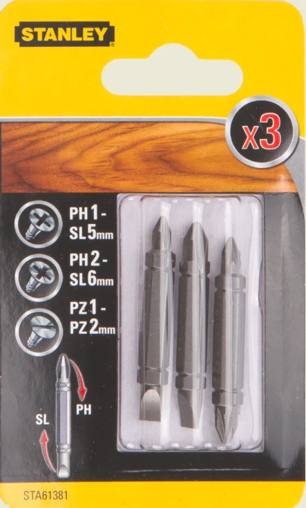 Акс.інстр Stanley Біти двустор. Ph1-SL5, Ph2-SL6, Pz1-Pz2, 48мм, 3шт