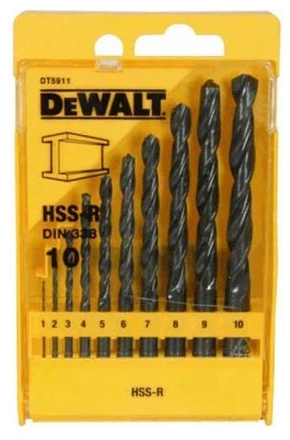 Акс.інстр DeWALT Набор сверл HSS-R по металлу, 10шт, d=1-10мм.