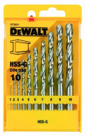 Акс.інстр DeWALT Набор сверл HSS-G по металлу, 10шт, d=1-10мм.