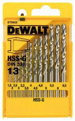 Акс.інстр DeWALT Набор сверл HSS-G по металлу, 13шт, d=1,5-6,5мм.
