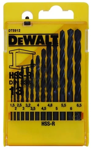 Акс.інстр DeWALT Набор сверл HSS-R по металлу, 13шт, d=1,5-6,5мм.