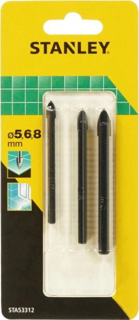 Акс.інстр Stanley набір свердл по плитці, d=5,6,8мм, L=70/76/80мм
