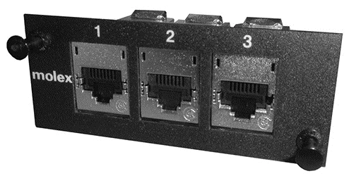 Незаповнена адаптерна пластина PowerCat 6A для 3-х екранованих модулів DataGate RJ45 категорії 6A (болти для фіксації кабелю заземлення в комплекті), MOLEX