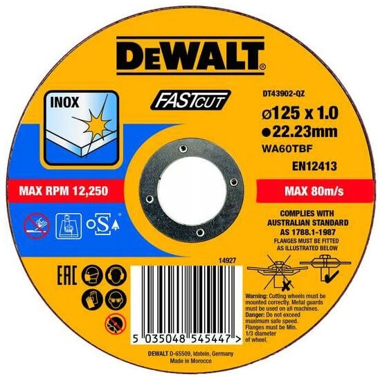 Акс.інстр DeWALT INOX FASTCUT Коло відрізне по метал., 125х1.0х22.23 мм.