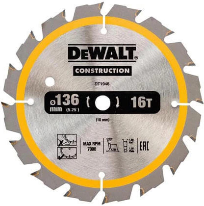 Акс.інстр DeWALT Диск пильний для DW935, DW936, 136х10мм, 16 зубів