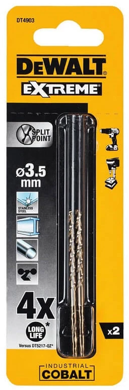 Акс.інстр DeWALT Свердло по металу кобальтове, d=3.5мм, L=70мм, 2шт