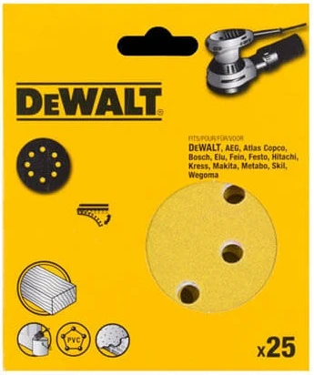 Акс.інстр DeWALT Шліфувальна шкірка, d=125мм, зерно 40, 25 шт.