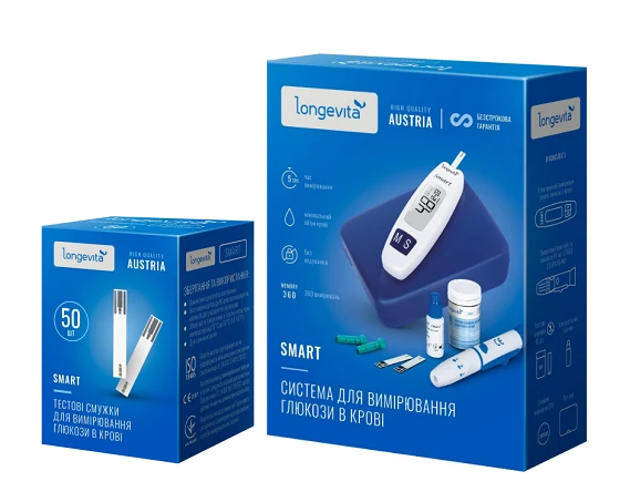 Глюкометр LONGEVITA Smart Сис-ма д/вимiр.глюк.+Тест.смуж.50шт(1*50шт)