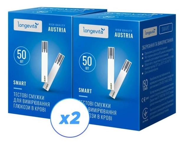 Глюкометр LONGEVITA Smart Тестові смужки 100шт.(50х2)