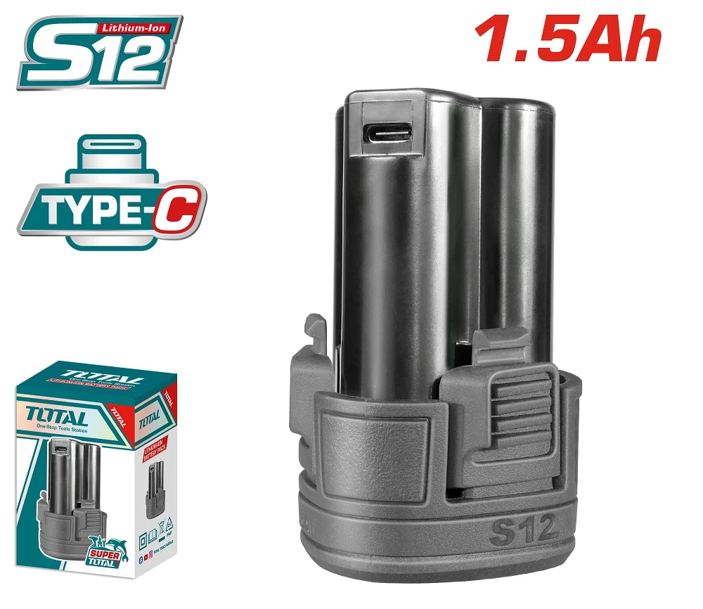 Акс.інстр TOTAL TBLI12153 Li-ion акумуляторна батарея 12В, 1.5А, роз'єм USB Type-C