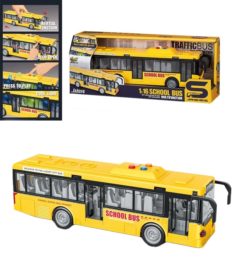 Іграшка DIY TOYS Автобус шкільний інерційний зі світл та звук ефектами, відчиняються двері
