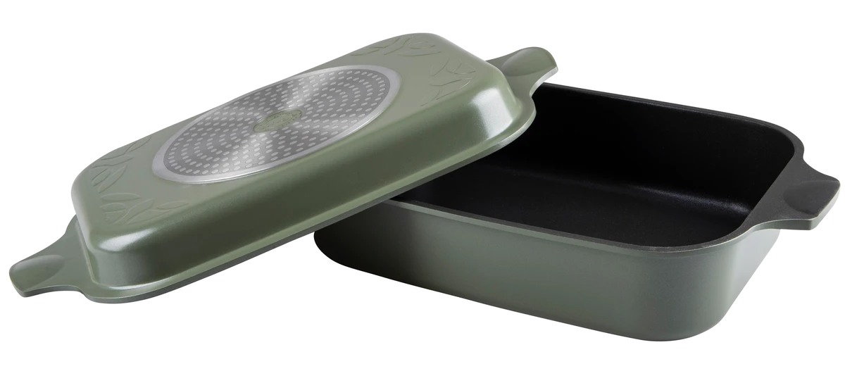 Гусятница RINGEL Zitrone Olive сковорода Ростер 34x24x13.5 см (6+3л) з кришкою (RG-2108-34/OL)