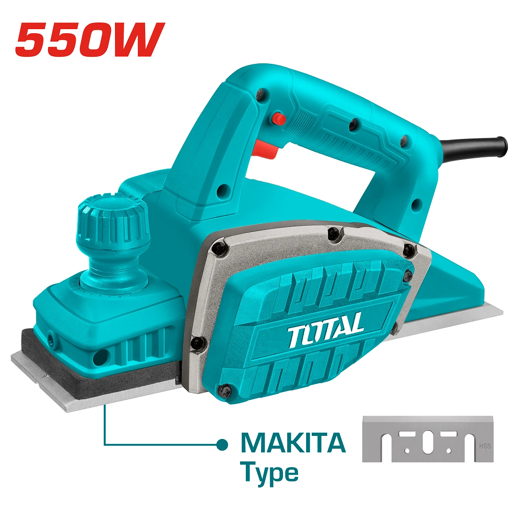 Ел.рубанок TOTAL TL5508216 550Вт, 16000об/хв, ширина стругання 82 мм