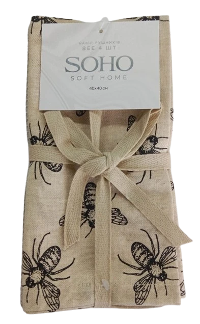 Кухонний текстиль SOHO Наб. руш. 40*40см бавовна 100% Bee 4 шт.