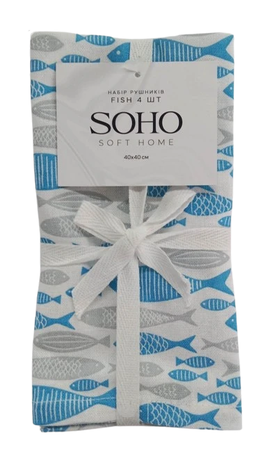 Кухонний текстиль SOHO Наб. руш. 40*40см бавовна 100% Fish 4 шт.