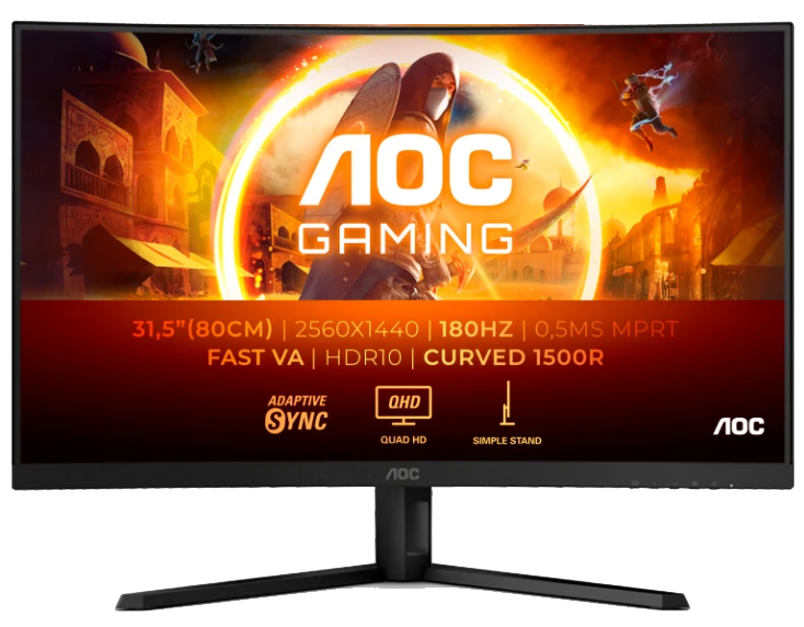 Монiтор TFT AOC 31.5” CQ32G4VE VA QHD Curved 180Hz 2*HDMI DP Black