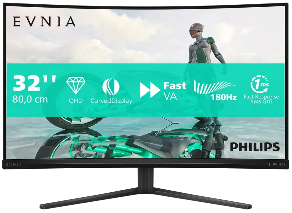 Монiтор TFT PHILIPS 31.5" Evnia 32M2C3500L/00 VA QHD Curved 180Hz 300nit 2*HDMI DP Black
