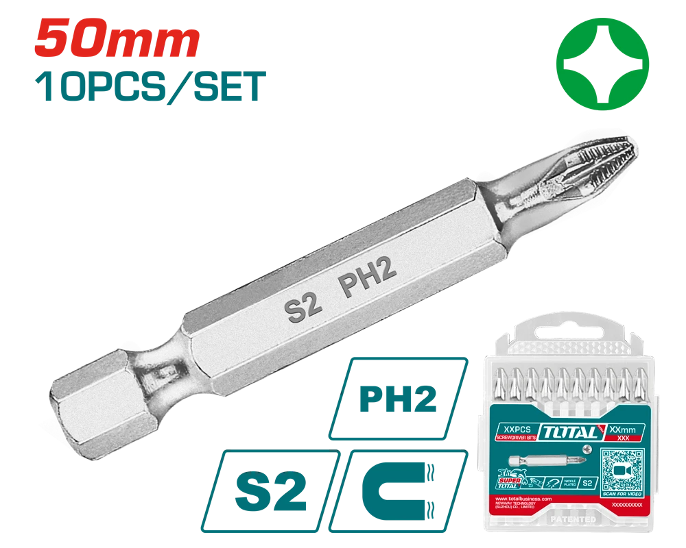 Акс.інстр TOTAL TAC16PH223 Викрутні насадки, PH2, 50 мм, 10 шт.