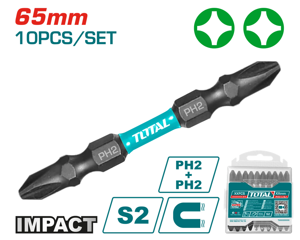 Акс.інстр TOTAL TACIM16PH233 Викрутні насадки уд., PH2+PH2, 65мм,10шт.