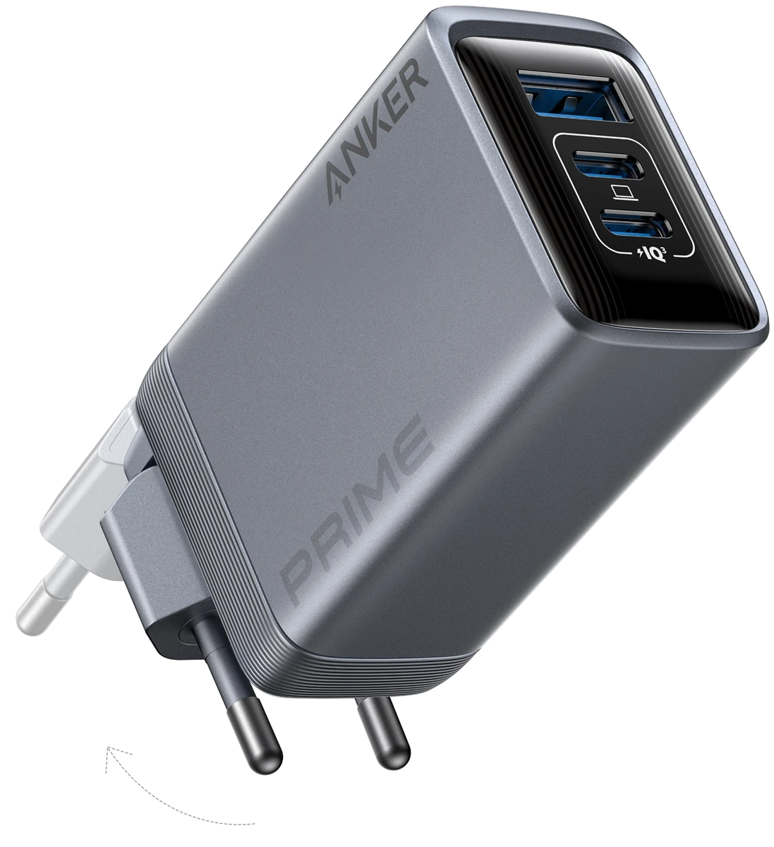 мережева зарядка ANKER GaNPrime Charger - 100W, 2xUSB-C PD & 1xUSB-A Foldable (Срібний)