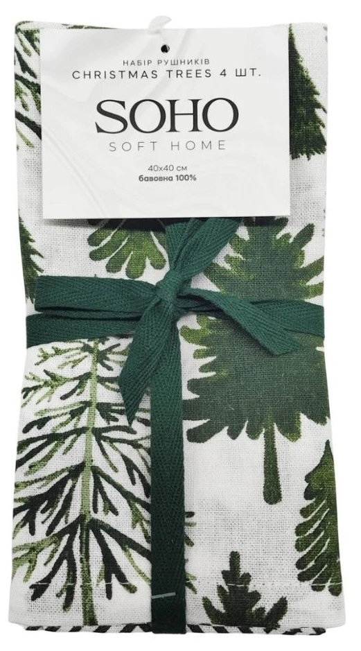 Кухонний текстиль SOHO Наб. руш. 40*40см бавовна 100% Christmas trees 4 шт.