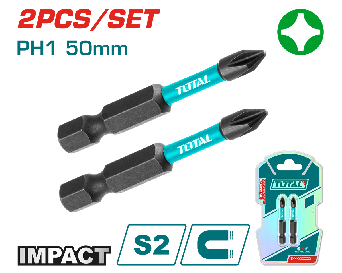 Акс.інстр TOTAL TACIM71PH150 Викрутні насадки ударні, PH1, 50 мм, 2шт.