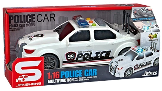 Іграшка CARS S Поліцейська машина біла 1:16 (інерція, звук, світло, багажник відкривається)