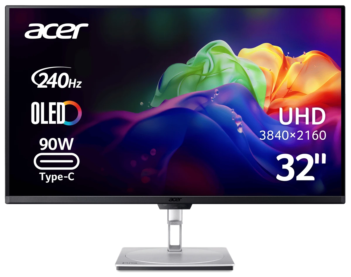 Монiтор TFT ACER 31.5" PE320QKXsmiiphuzx (UM.JP0EE.X05) OLED 4K AI_HPD 240Hz HDMI DP USB-C HAS Silver
