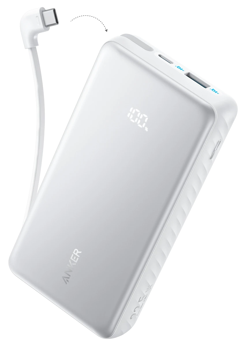 зовн. акум. ANKER - 20000 mAh 22.5W Built-In USB-C Cable (Білий)