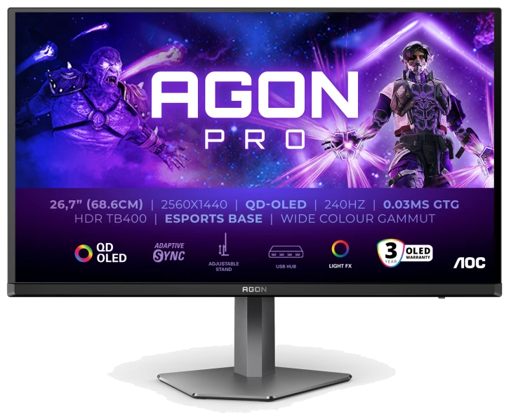 Монiтор TFT AOC 26.5" AGON AG276QZD2 QHD QD-OLED 240Hz HDMI DP Pivot USB MM