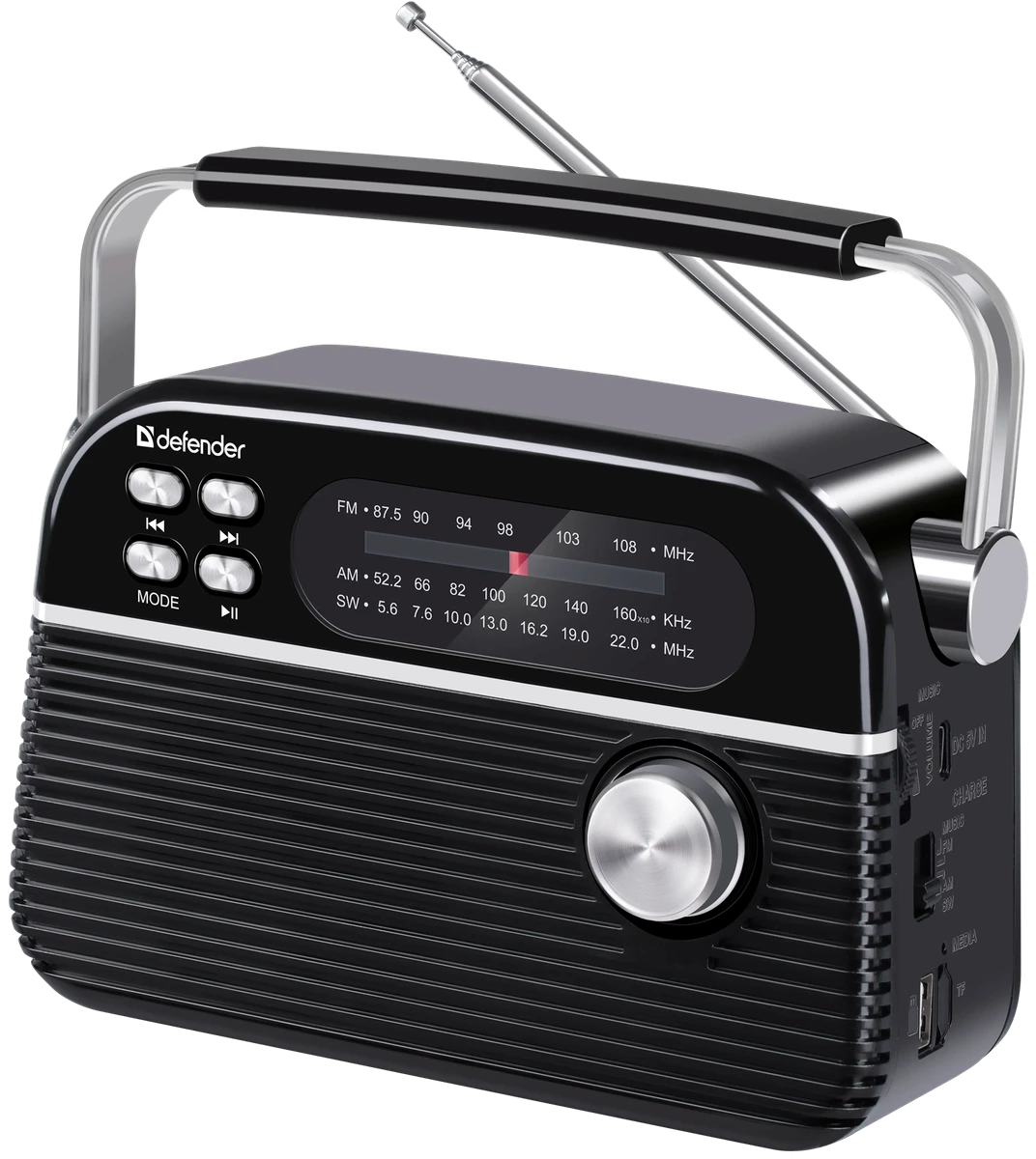 Радіоприймач DEFENDER (65179) Vega 5Вт FM/AM/SW/BT/USB/TF, Black