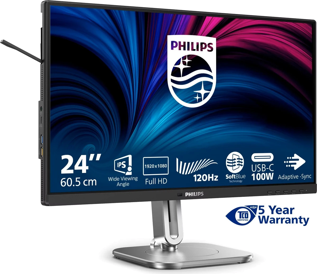 Монiтор TFT PHILIPS 23.8" 24B2U4301/00 IPS 120Hz HDMI DP USB-C Pivot USB hub MM Black/Silver