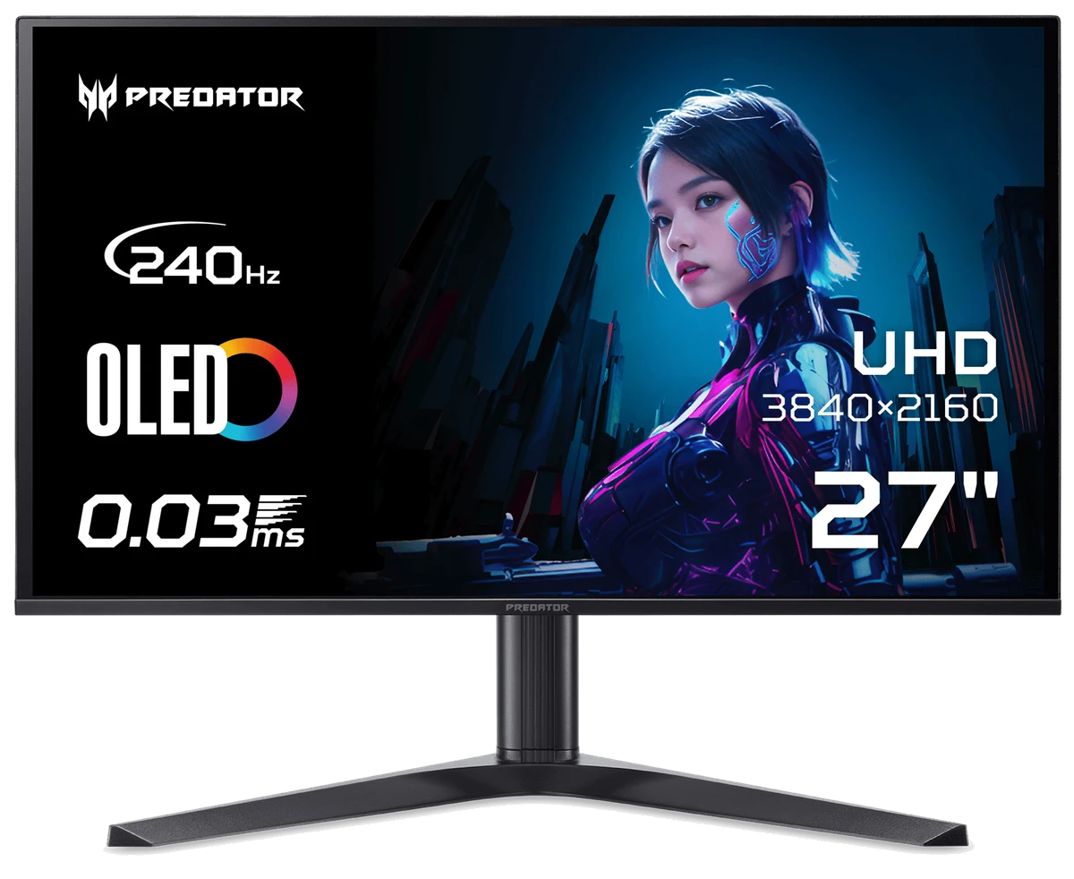 Монiтор TFT ACER 26.5" Predator X27X1bmiippruzx (UM.GXXEE.109) QD-OLED 4k 240Hz HDMI DP USB-C Pivot USB