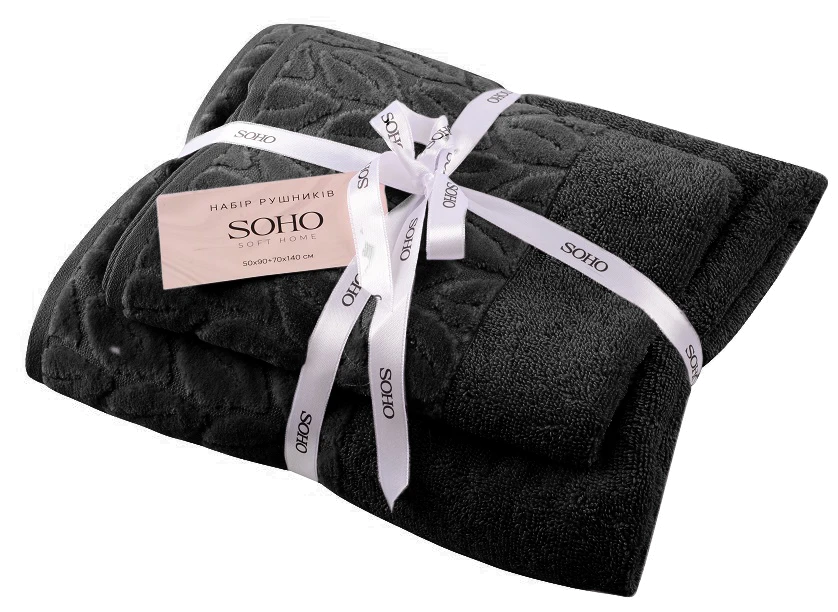 Текстиль банний SOHO Наб. руш. 50*90+70*140см бавовна 100% Leaves Graphite