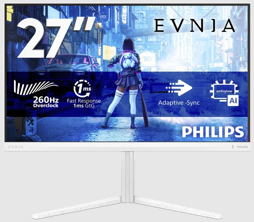 Монiтор TFT PHILIPS 27" Evnia 27M2N5201P/00 IPS FHD 260Hz(OC) HDMI DP Pivot Ambiglow White
