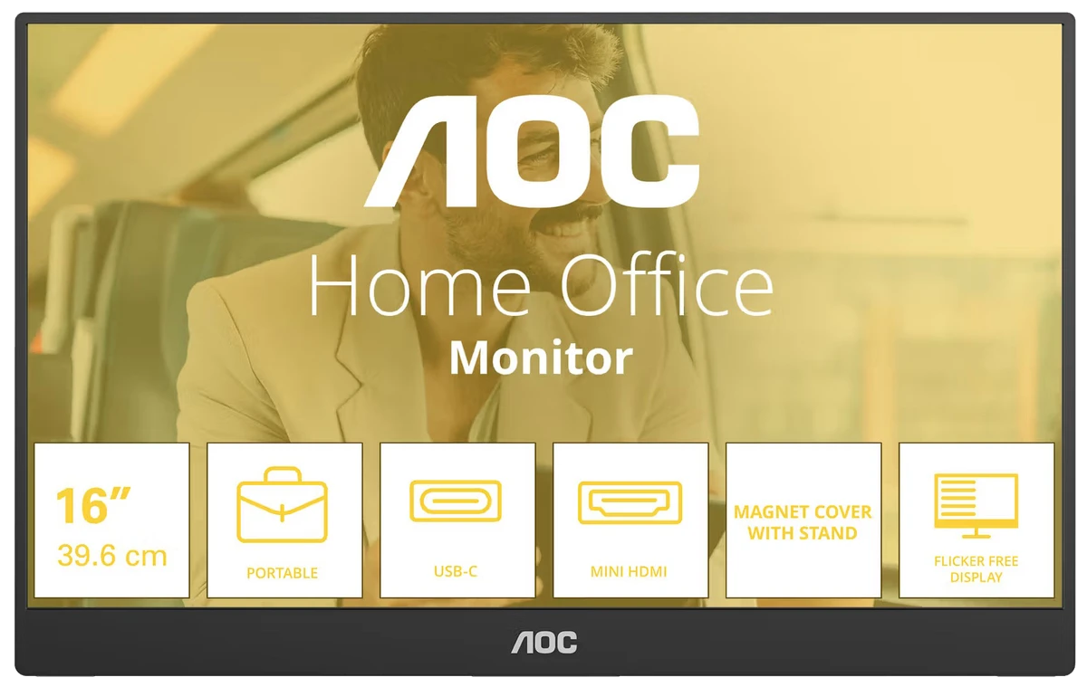 Монiтор TFT AOC 15.6" 16T20E2 16:9 IPS FHD Mini HDMI USB-C MM Portable Black