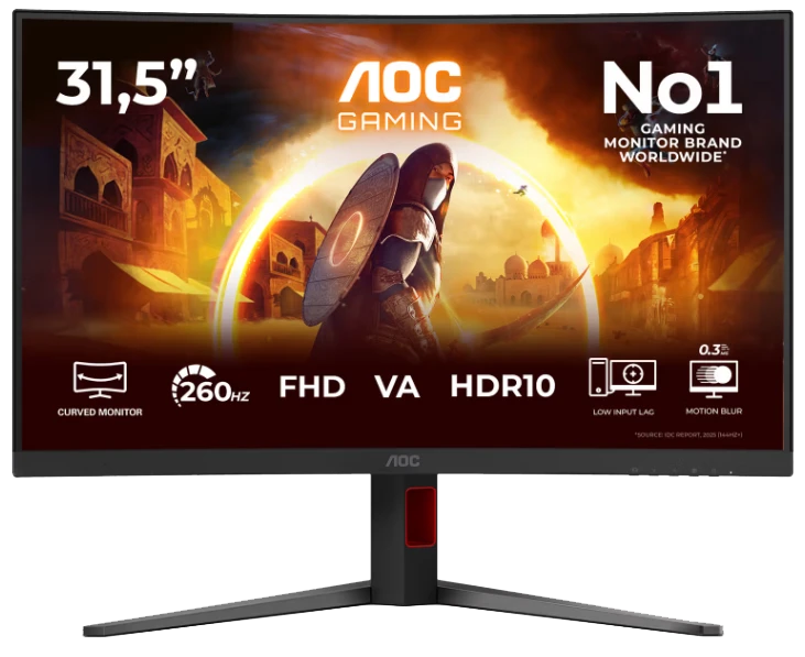 Монiтор TFT AOC 31.5" C32G4Z 16:9 VA Curved FHD 260Hz(OC) 2*HDMI DP HAS Black/Red