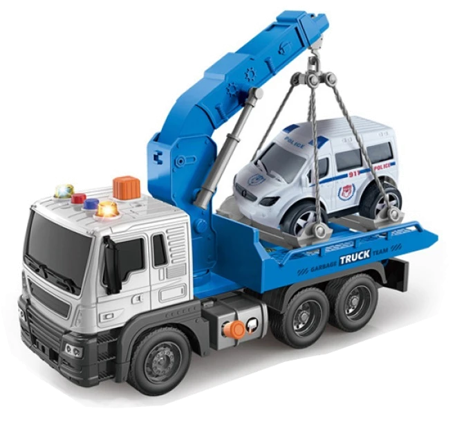 Іграшка CARS S Евакуатор з краном та поліцейською машиною 1:16 (рухомі частини, інерція, звук, світло, вихлоп)