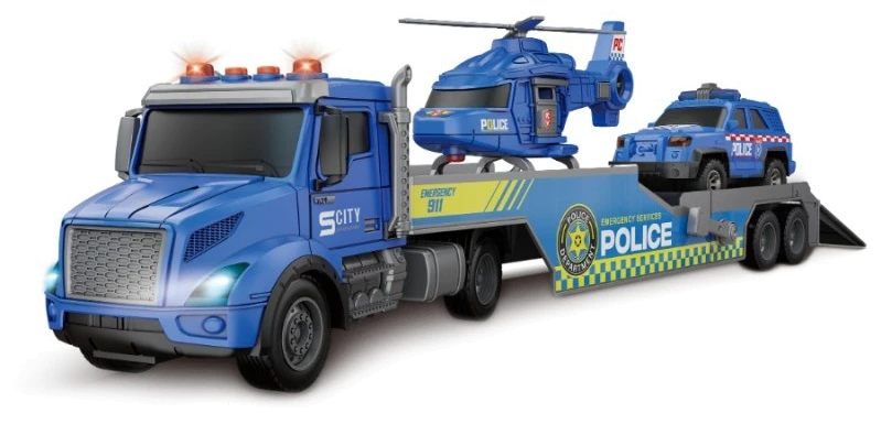 Іграшка CARS S Набір 2в1 Синій трал, гелікоптер і поліцейська машина (інерція, звук, світло)