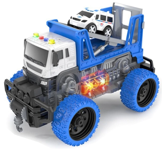 Іграшка CARS S Евакуатор-позашляховик синій з машинкою 1:16 (інерція, звук, світло, рухомі частини, лебідка)