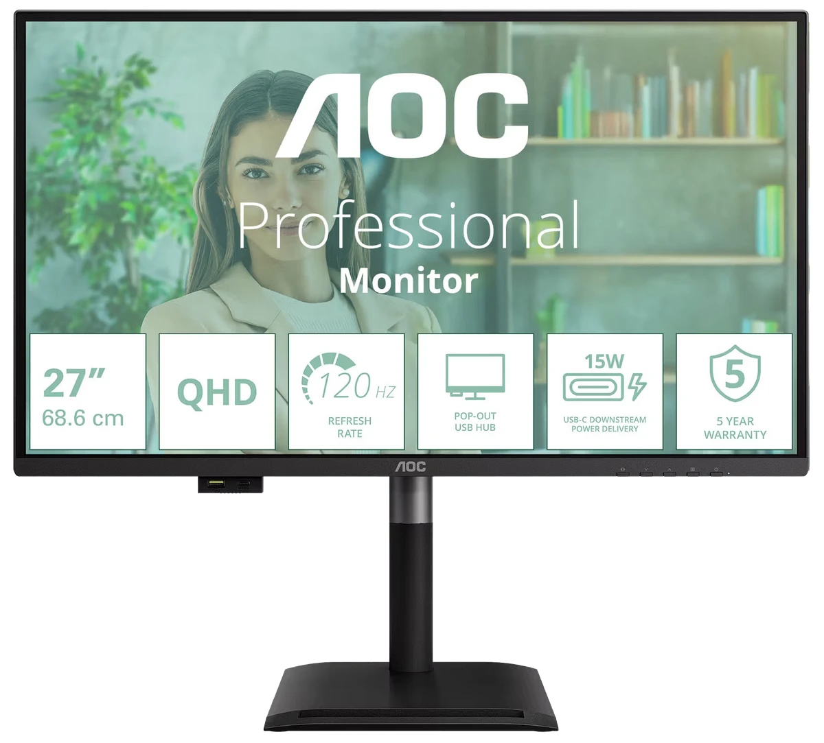 Монiтор TFT AOC 27" Q27P4U IPS QHD 120Hz 2*HDMI DP Pivot USB MM Black