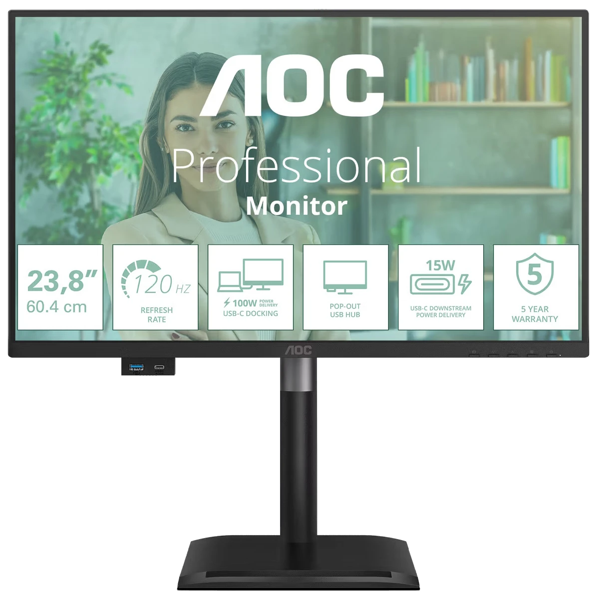 Монiтор TFT AOC 23.8" 24P4CV PS FHD 120Hz HDMI DP USB-C RJ-45 Pivot USB MM Black