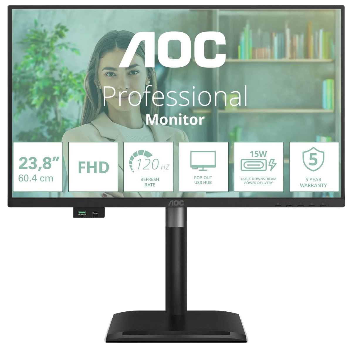 Монiтор TFT AOC 23.8" 24P4U IPS FHD 120Hz VGA HDMI DP Pivot USB MM Black